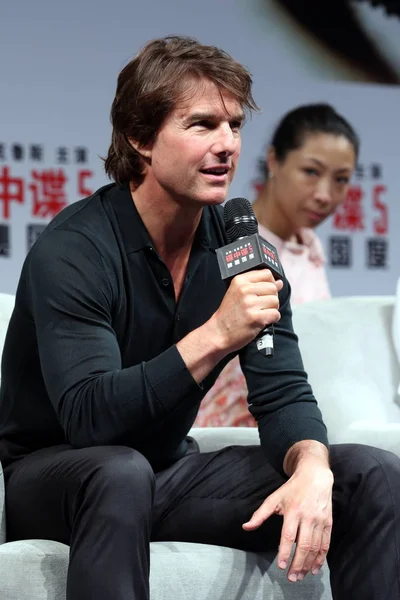 Amerykański Aktor Tom Cruise Mówi Imprezie Premiera Jego Nowego Filmu — Zdjęcie stockowe