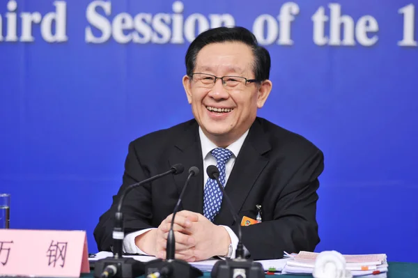 Wan Gang Ministro Ciencia Tecnología China Sonríe Una Conferencia Prensa —  Fotos de Stock