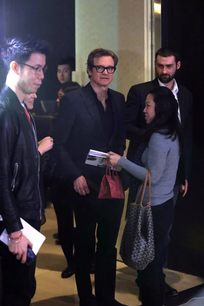 Actor Inglés Colin Firth Llega Una Entrevista Para Promocionar Nueva — Foto de Stock