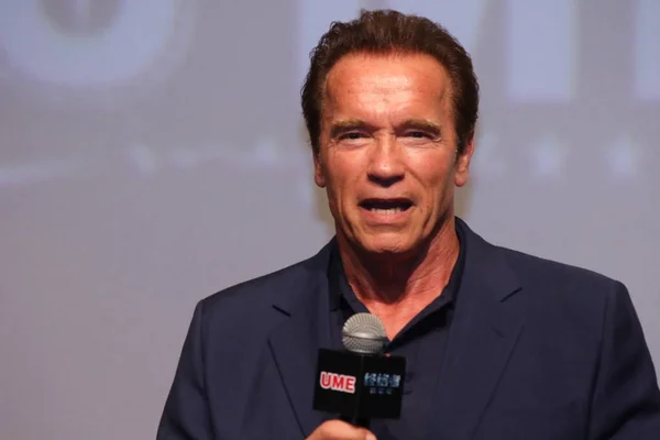 American Actor Arnold Schwarzenegger Speaks Premiere His Movie Terminator Genisys — Stock Photo, Image