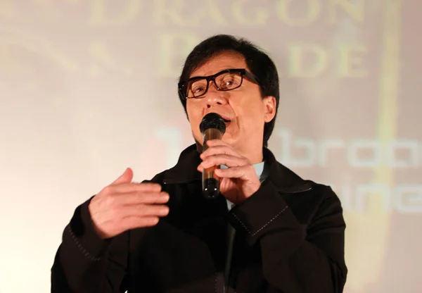 Superstar Kungfu Hong Kong Jackie Chan Berbicara Saat Konferensi Pers — Stok Foto