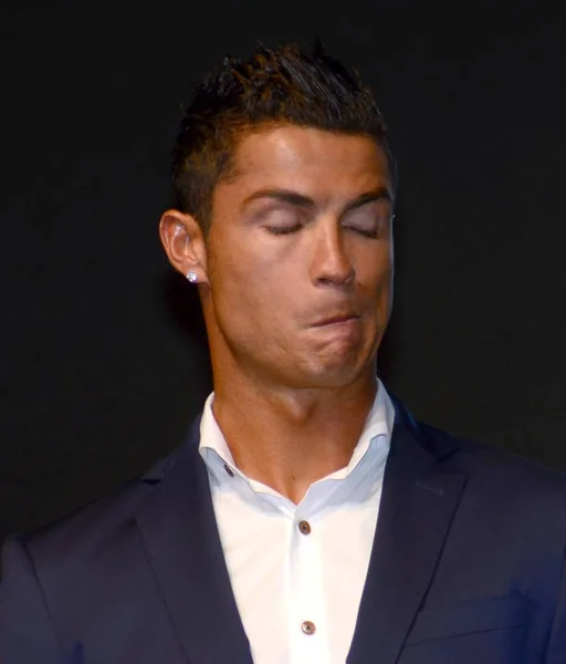 Portugisisk Fotboll Superstjärnan Cristiano Ronaldo Gör Ansikten Ett Evenemang För — Stockfoto