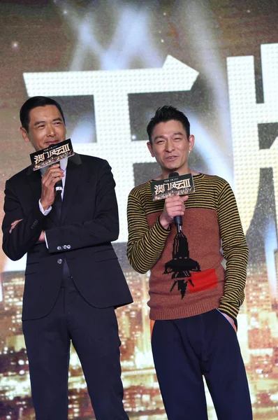 Hong Kong Schauspieler Chow Yun Fat Left Andy Lau Sprechen — Stockfoto