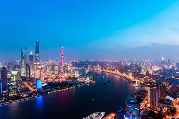 Vista Nocturna Puxi Río Huangpu Distrito Financiero Lujiazui Con Oriental — Foto de Stock