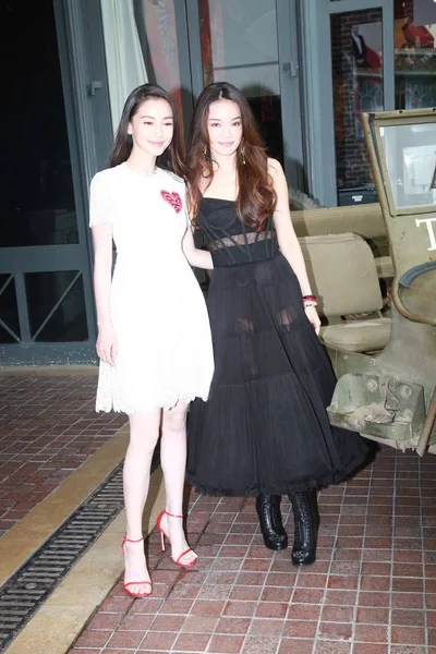 Hong Kong Actress Angelababy Left Taiwanese Actress Shu Pose Photocall — Stock Photo, Image