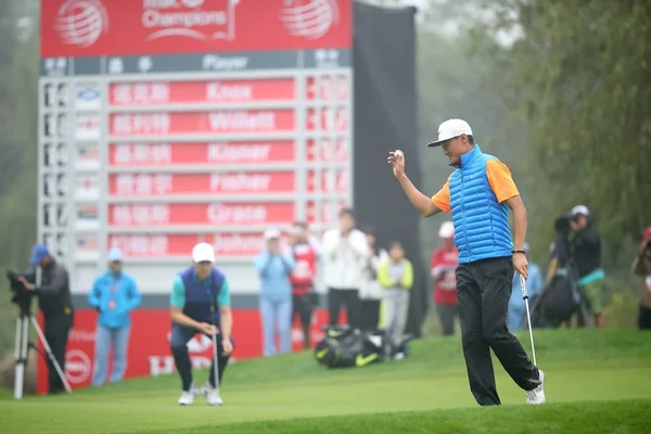 Golfista Chinês Haotong Reage Depois Terminar Putt Durante Rodada Final — Fotografia de Stock