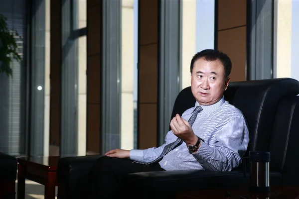 Wang Jianlin Prezes Dalian Wanda Group Przemawia Podczas Wywiadu Pekinie — Zdjęcie stockowe