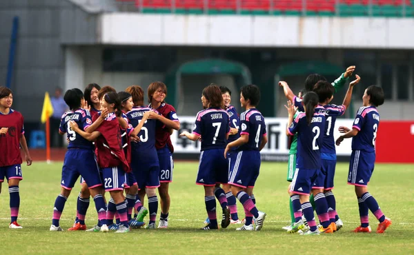 Jugador Japonés Celebra Después Derrotar Corea Del Sur Durante Partido —  Fotos de Stock