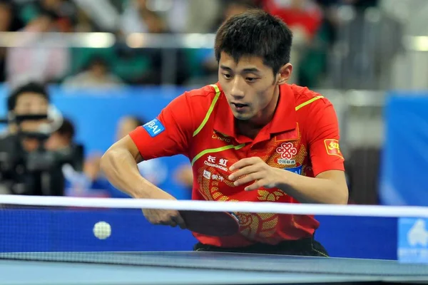 Joueur Tennis Table Chinois Zhang Jike Retourne Tir Lors Match — Photo