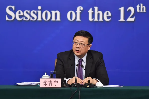 Chen Tianjin Miniszter Környezetvédelmi Protection Kínai Beszél Egy Sajtótájékoztatón Harmadik — Stock Fotó