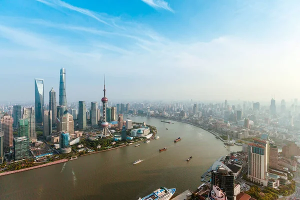 Skyline Puxi Huangpu Rzeki Lujiazui Financial District Oriental Pearl Tower — Zdjęcie stockowe