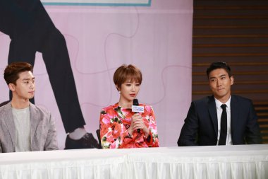 (From left) South Korean actor Park Seo-joon, actress Go Joon-hee, singer and actor Choi Si-won attend a press conference for their new TV drama 