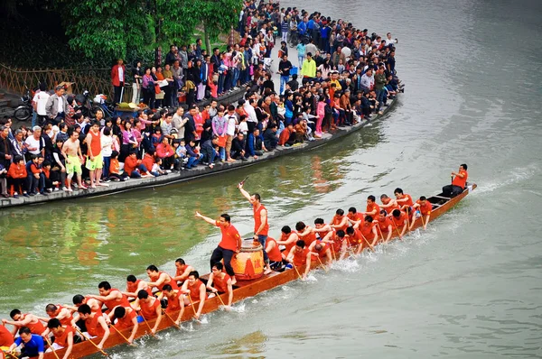 Participantes Competem Uma Corrida Barco Dragão Rio Cidade Foshan Província — Fotografia de Stock