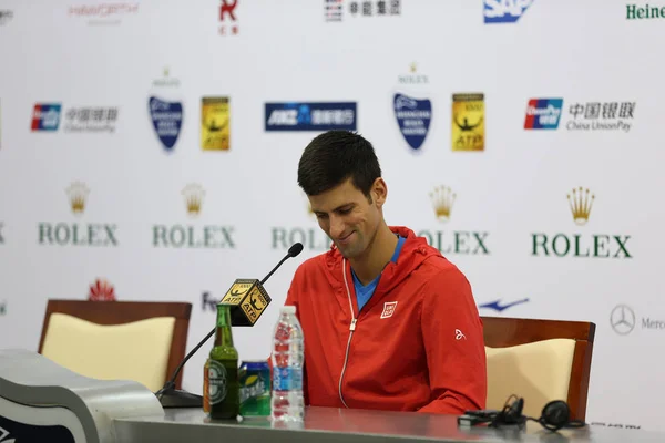 Novak Djokovic Serbie Assiste Une Conférence Presse Pour Tournoi Tennis — Photo