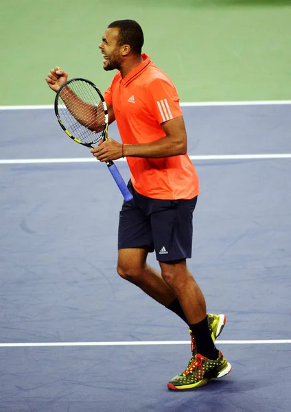 Wilfried Tsonga Από Γαλλία Αντιδρά Μετά Από Νικώντας Rafael Nadal — Φωτογραφία Αρχείου