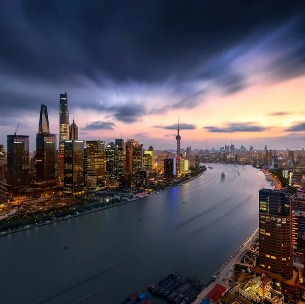 Skyline Vista Puxi Huangpu River Lujiazui Financial District Con Oriental — Foto Stock