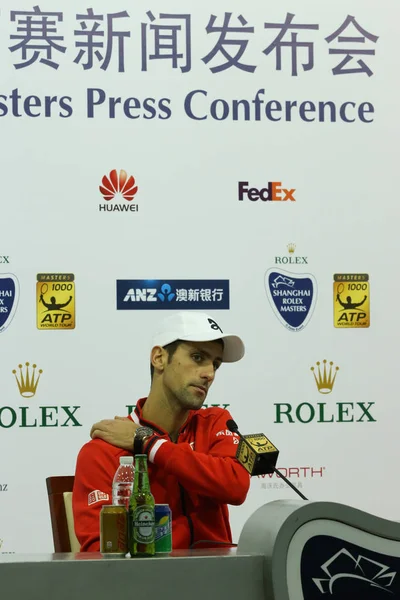 Novak Djokovic Della Serbia Partecipa Una Conferenza Stampa Dopo Aver — Foto Stock