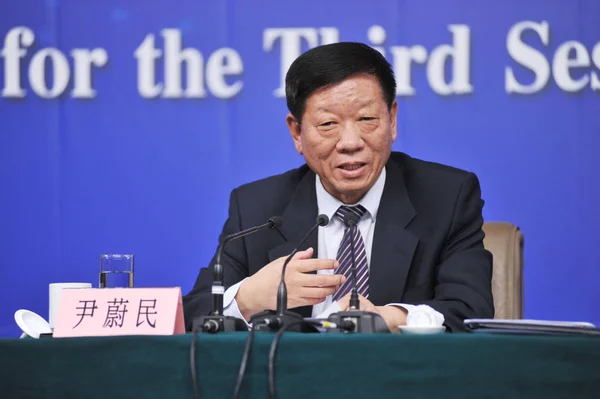 Jin Weimin Ministr Lidských Zdrojů Sociálního Zabezpečení Hovoří Tiskové Konferenci — Stock fotografie