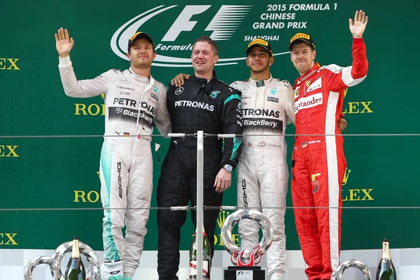Alemán Nico Rosberg Izquierda Británico Lewis Hamilton Segundo Derecha Mercedes —  Fotos de Stock