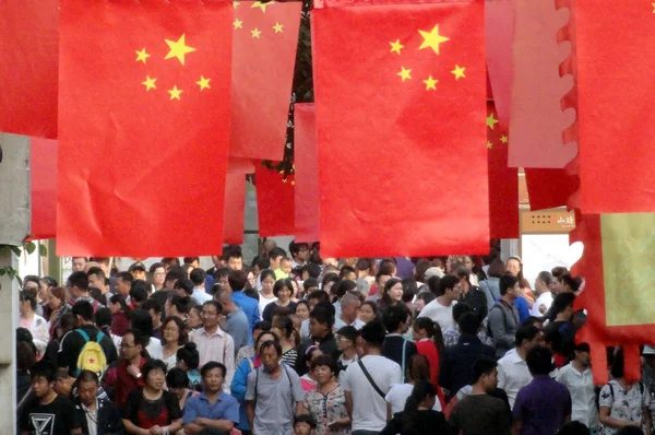 Turister Folkmassan Shantang Antika Gatan Semester Nationaldagen Suzhou City Östra — Stockfoto