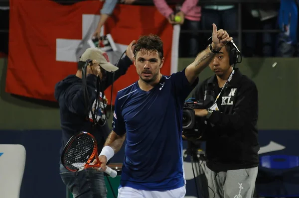 Stanislas Wawrinka Aus Der Schweiz Reagiert Nach Seinem Zweitrundensieg Gegen — Stockfoto