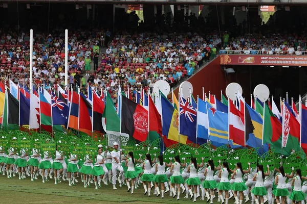 Kinesiska Underhållare Utföra Öppningsceremonin Peking 2015 Iaaf World Championships Nationalstadion — Stockfoto