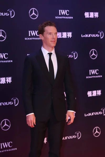 Ator Britânico Benedict Cumberbatch Posa Tapete Vermelho Para Laureus World — Fotografia de Stock