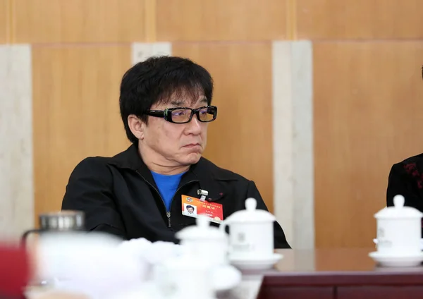 Jackie Chan Superstar Kungfu Hong Kong Assiste Une Table Ronde — Photo