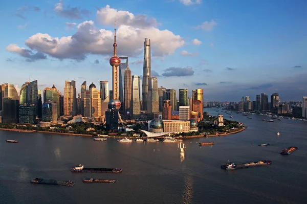 Vista Rio Huangpu Distrito Financeiro Lujiazui Com Torre Oriental Pearl — Fotografia de Stock