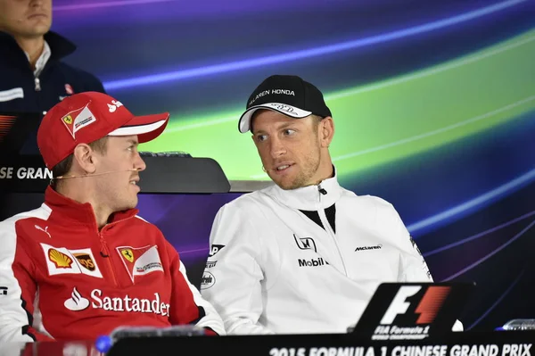 Sebastian Vettel Pilote Allemand Ferrari Jenson Button Pilote Britannique Malaren — Photo