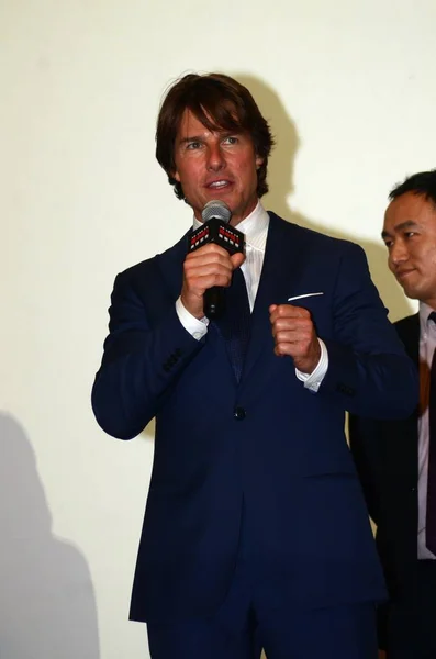 American Actor Tom Cruise Speaks Fan Meeting Event His Movie — Stock Photo, Image