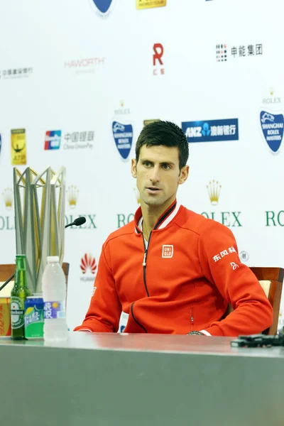 Novak Djokovic Della Serbia Interviene Una Conferenza Stampa Dopo Aver — Foto Stock