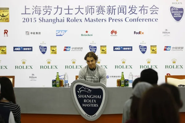 Rafael Nadal España Sonríe Una Conferencia Prensa Para Torneo Tenis —  Fotos de Stock