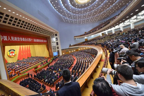 Китайський Делегатів Бути Присутнім Відкриття Третя Сесія Національного Комітету Нпкрк — стокове фото