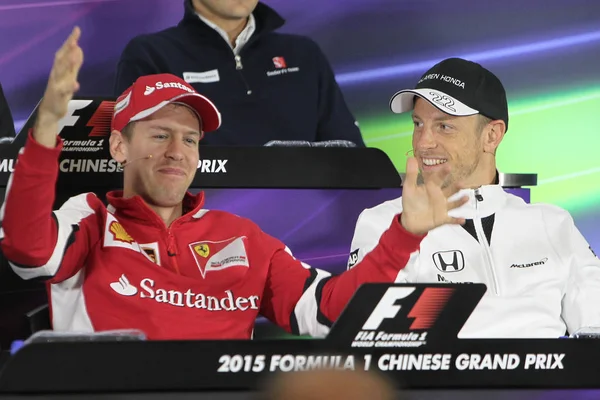 Sebastian Vettel Pilote Allemand Ferrari Jenson Button Pilote Britannique Malaren — Photo