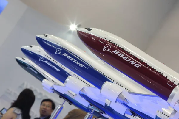 Modele Samolotów Boeing Wyświetlane Podczas Pekin International Aviation Expo Pekinie — Zdjęcie stockowe