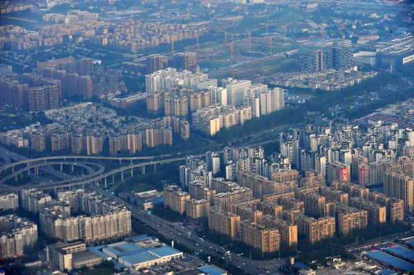 Mening Van Clusters Van Woonflat Gebouwen Stad Chengdu Provincie Van — Stockfoto