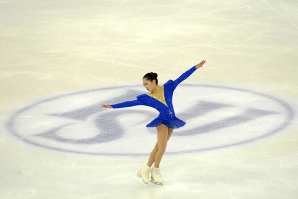 Satoko Miyahara Japonii Wykonuje Podczas Panie Krótki Program Isu Łyżwiarstwie — Zdjęcie stockowe