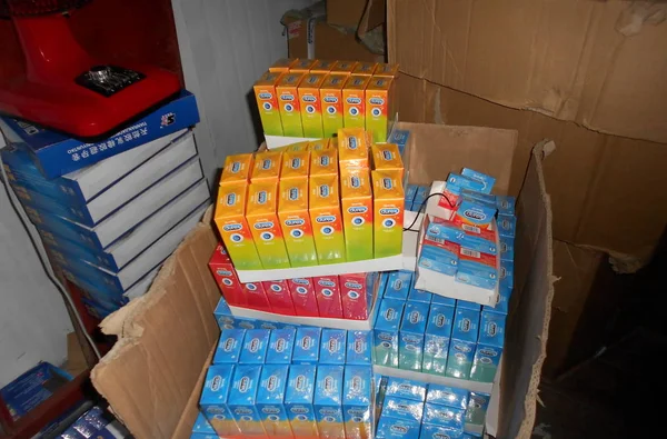 Handout Picture Released Police April 2015 Shows Boxes Counterfeit Durex — Stock Photo, Image