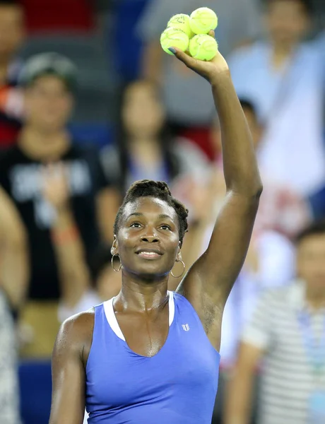 Venus Williams Los Estados Unidos Reacciona Mientras Celebra Victoria Número — Foto de Stock