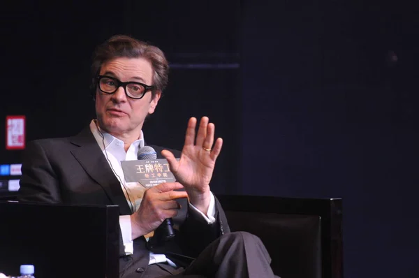 Actor Inglés Colin Firth Habla Durante Una Conferencia Prensa Para — Foto de Stock