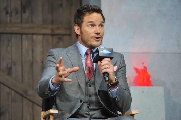 Actor Estadounidense Chris Pratt Habla Durante Una Conferencia Prensa Para — Foto de Stock