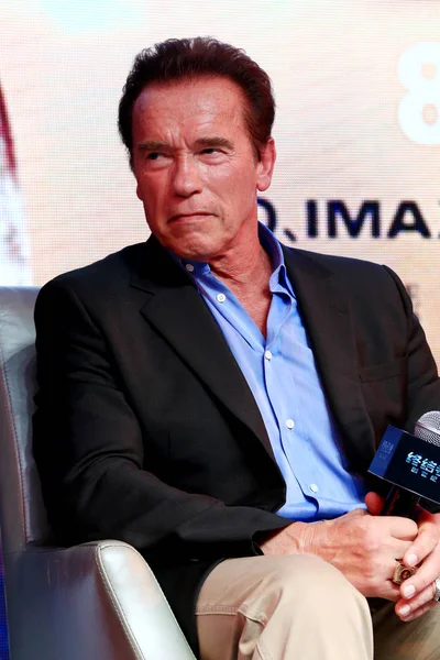 Actor Estadounidense Arnold Schwarzenegger Asiste Una Conferencia Prensa Para Película — Foto de Stock
