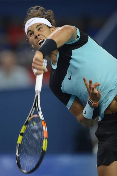 Rafael Nadal Spanien Serverar Mot Milos Raonic Kanada Deras Tredje — Stockfoto
