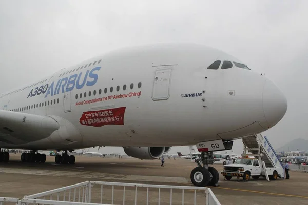 Egy Airbus A380 Jumbo Jet Látható Kína Nemzetközi Légi Aerospace — Stock Fotó