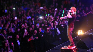 British singer Ed Sheeran performs at his concert in Shanghai, China, 8 March 2015.