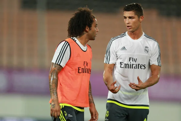 Cristiano Ronaldo Real Madrid Droite Entretient Avec Marcelo Vieira Lors — Photo