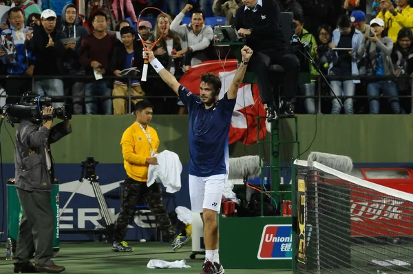 Stanislas Wawrinka Suiza Reacciona Después Derrotar Marin Cilic Croacia Partido — Foto de Stock