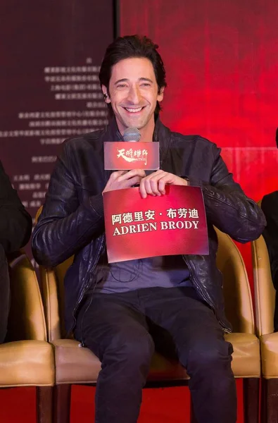 Attore Americano Adrien Brody Sorride Una Conferenza Stampa Prima Del — Foto Stock