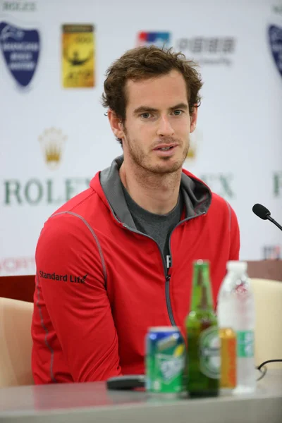 Andy Murray Storbritannien Talar Vid Presskonferens För 2015 Shanghai Rolex — Stockfoto